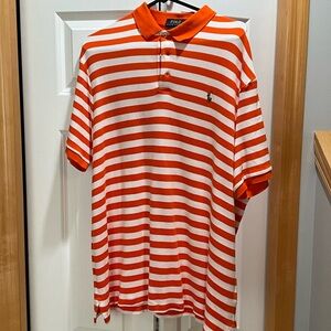 Polo by Ralph Lauren Orange Striped Polo Shirt, Classic Fit Size XL
